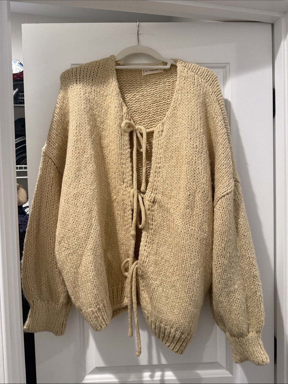 By Together Chunky Tie-Front Cardigan in Beige